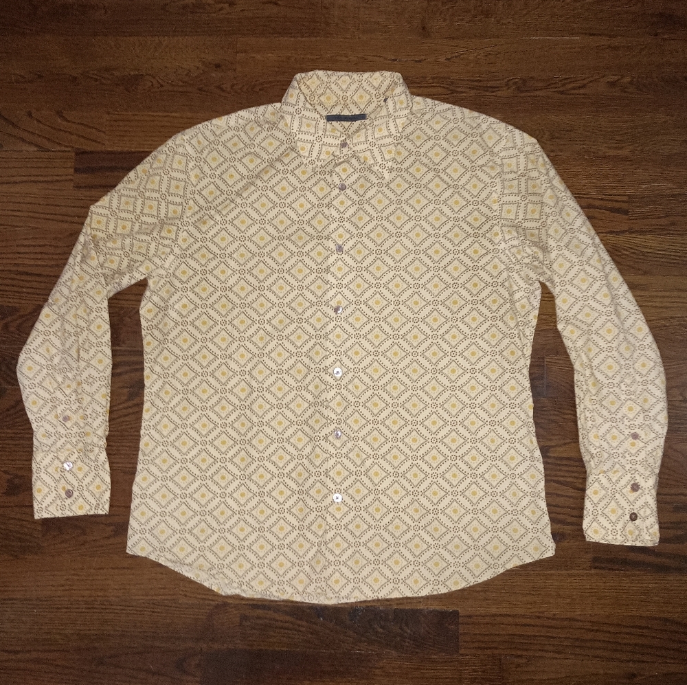 Mens John Varvatos Yellow Geometric Sun Pattern Button Front Shirt 100% Cotton